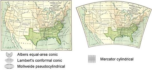 Example of the projection of the historical map